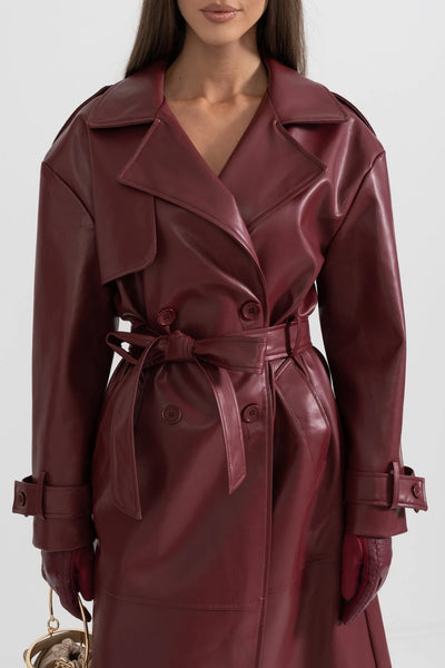 Trench in pelle bordeaux