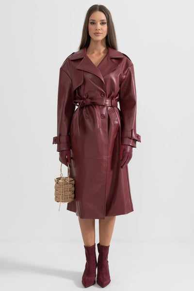 Trench in pelle bordeaux