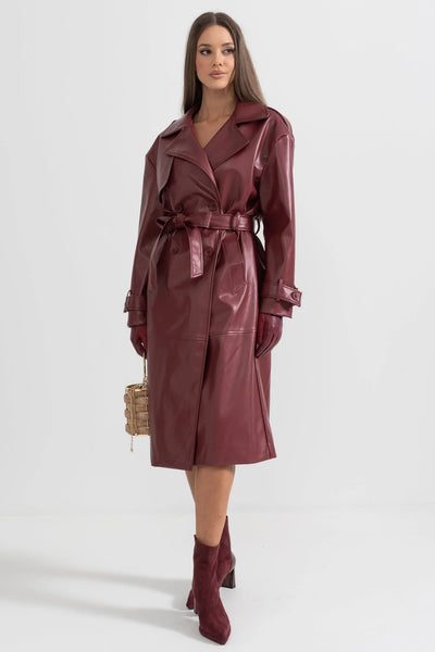Trench in pelle bordeaux