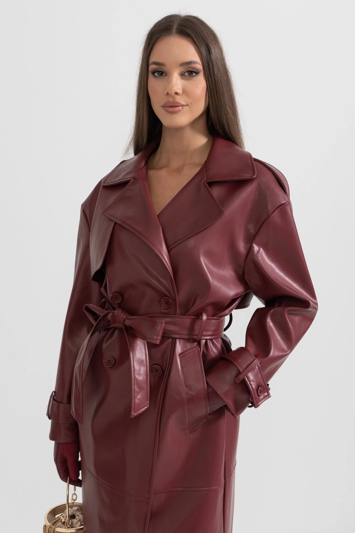 Trench in pelle bordeaux