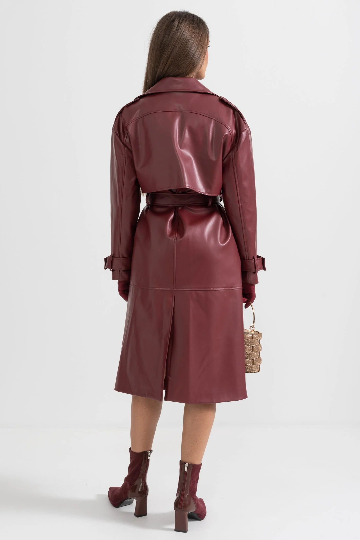 Trench in pelle bordeaux