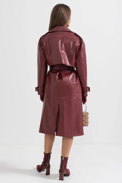 Trench in pelle bordeaux